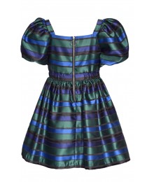 Bonnie Jean Green/Blue Striped Puff Sleeve Dress